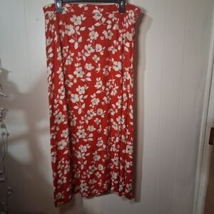 Chic Floral Red Maxi Skirt